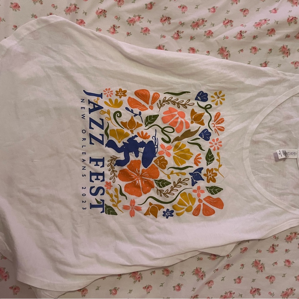 Jazz Fest Tank Top - White with Floral Design